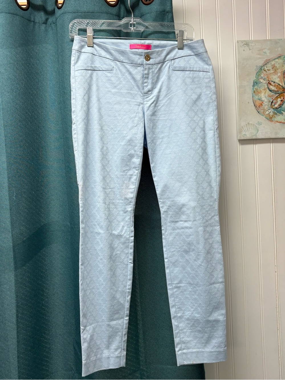 Lilly Pulitzer Textured Baby Blue Kelly Skinny Ankle Pants Size 4 - Picture 2 of 9